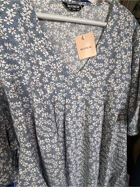 BloomChic Blue Floral V-Neck Dress with White Blossoms